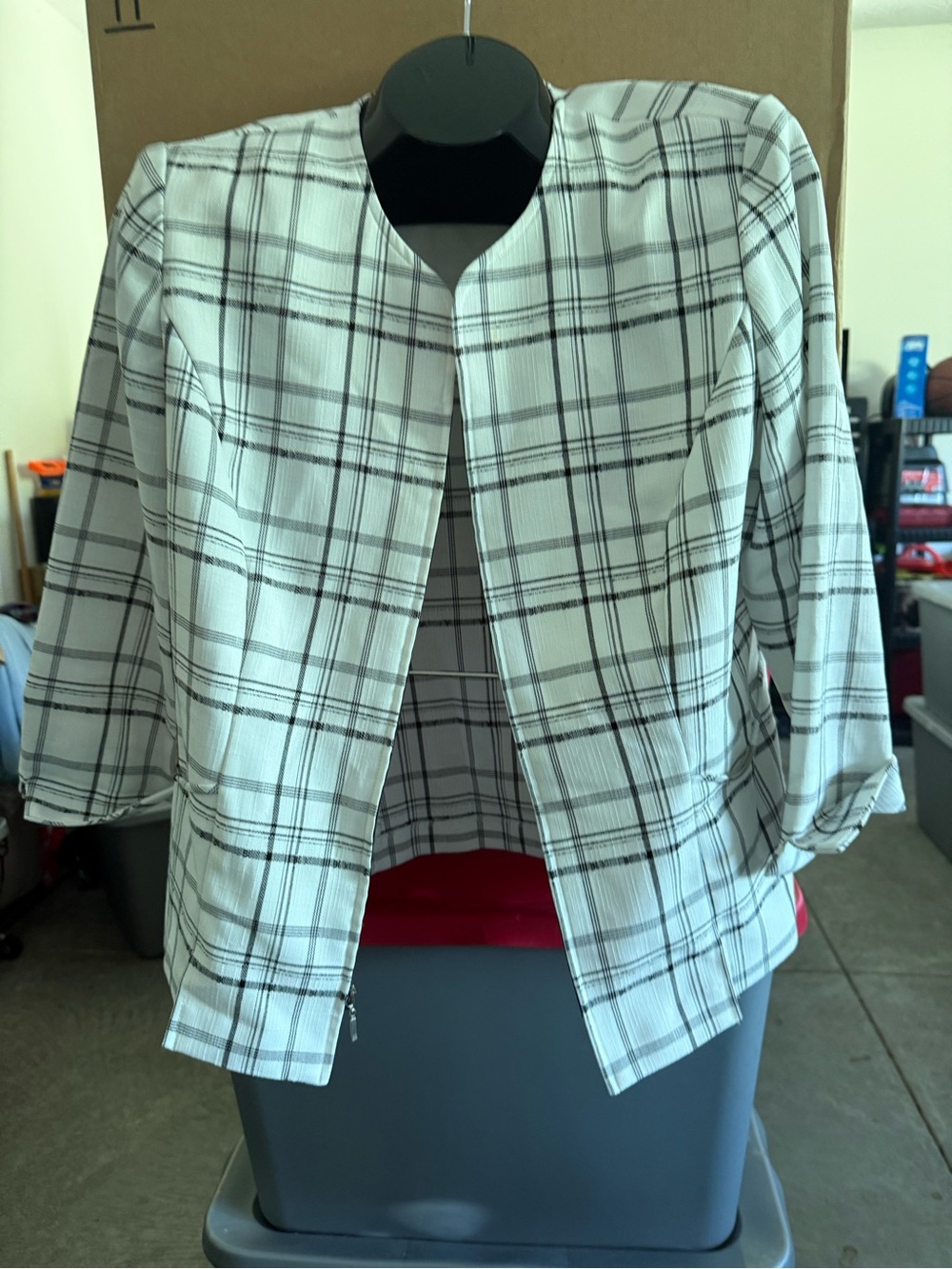 Women’s White Plaid Open-Front Jacket mp21